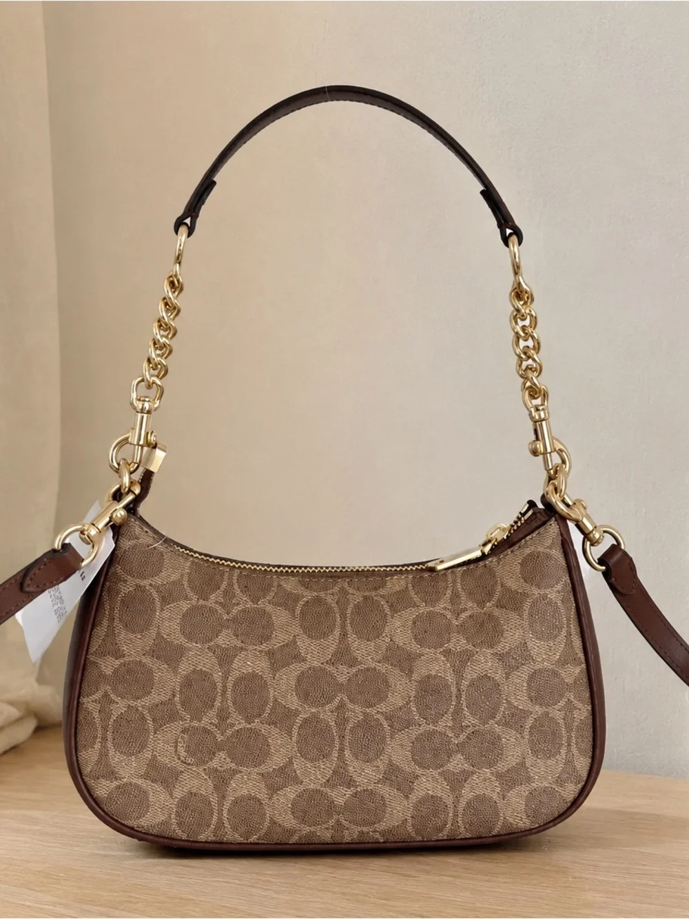 Coach Brown Signature Canvas Mini Shoulder Bag with Gold Hardware